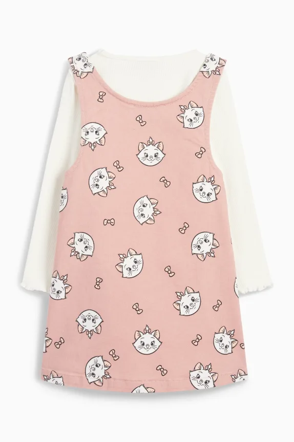 Aristocats - set - long sleeve top and denim dress - 2 piece white