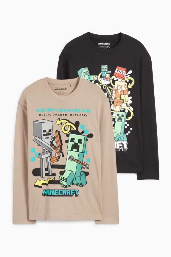 Multipack of 2 - Minecraft - long sleeve top black / beige