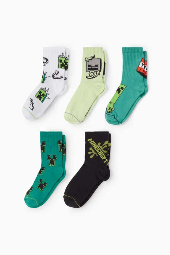 Multipack of 5 - Minecraft - socks with motif black