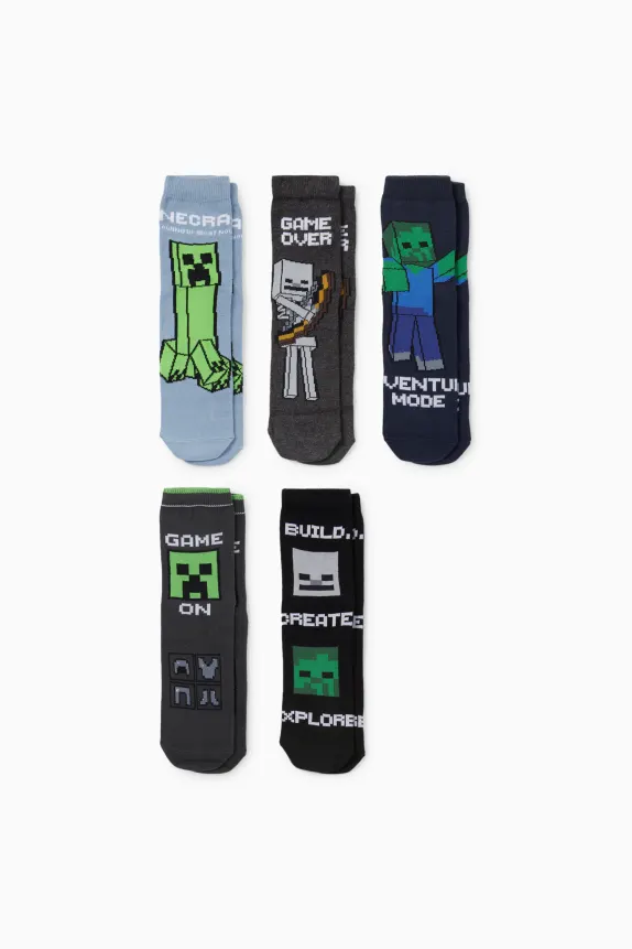 Multipack of 5 - Minecraft - socks with motif blue / dark gray