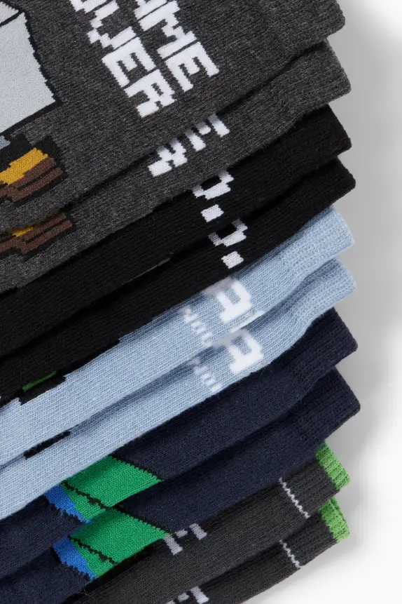 Multipack of 5 - Minecraft - socks with motif blue / dark gray