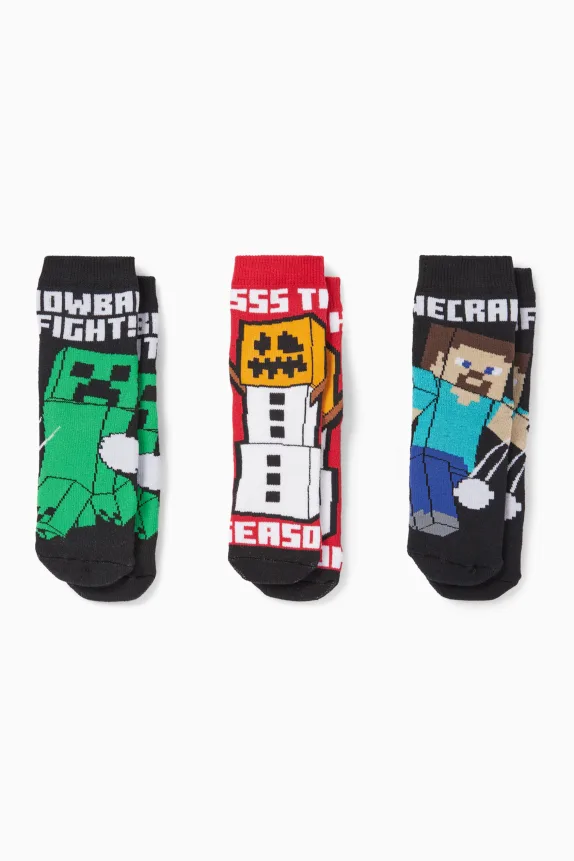 Multipack of 3 - Minecraft - warm Christmas socks black