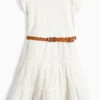 Floral - dress with belt - party white