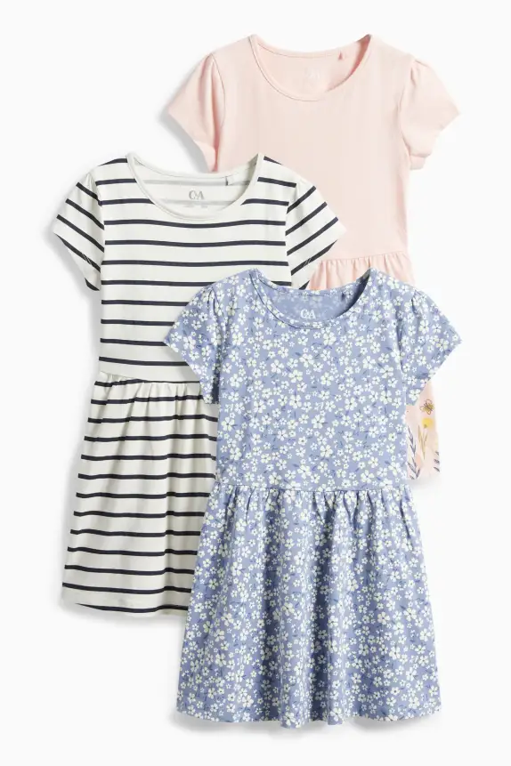 Multipack of 3 - girl and flowers - dress rose