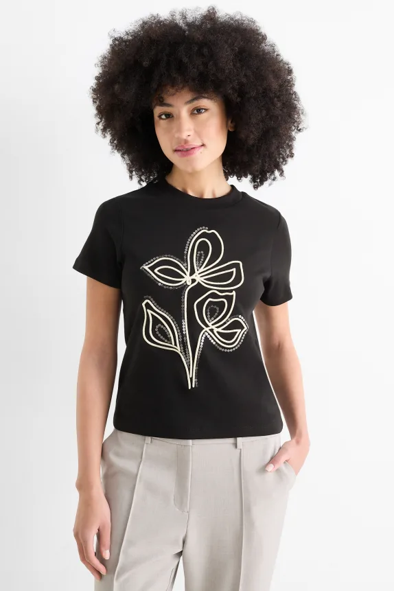 T-shirt - regular fit - shiny black