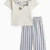 Floral - set - short sleeve T-shirt and cloth trousers - 2 piece cremewhite