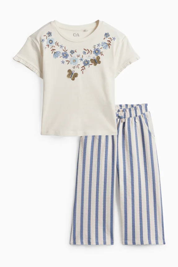 Floral - set - short sleeve T-shirt and cloth trousers - 2 piece cremewhite