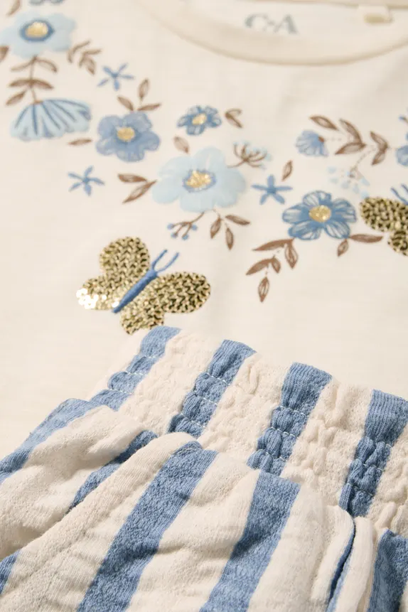Floral - set - short sleeve T-shirt and cloth trousers - 2 piece cremewhite