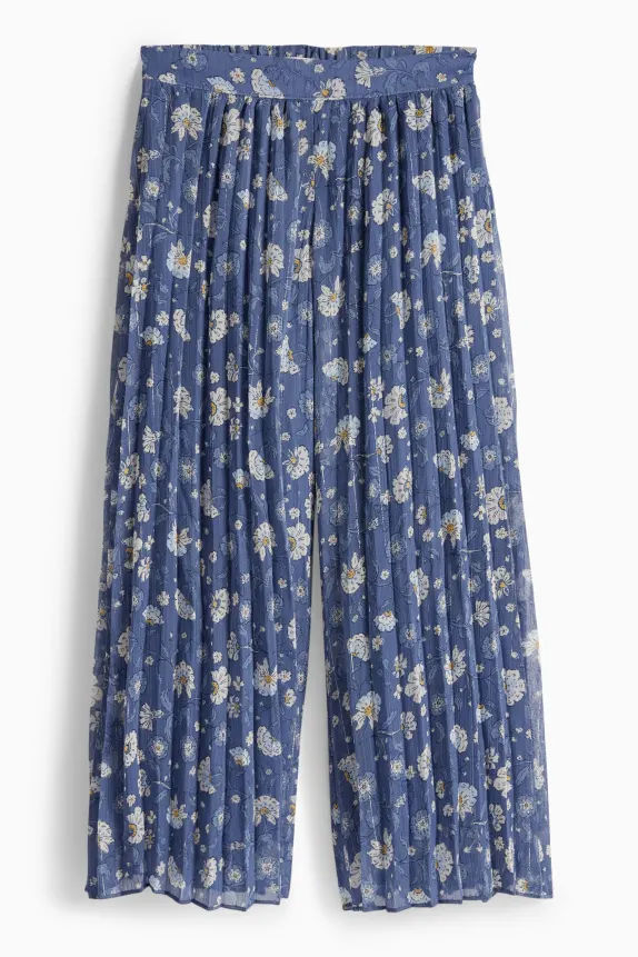 Floral - plissÃ© trousers - shiny blue