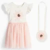 Floral - set - dress and bag - 2 piece - shiny white / rose