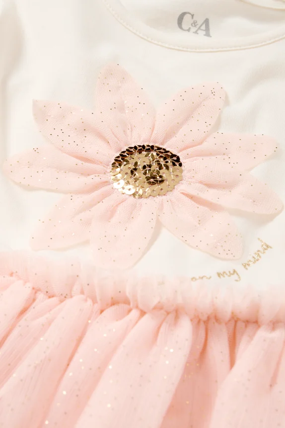 Floral - set - dress and bag - 2 piece - shiny white / rose
