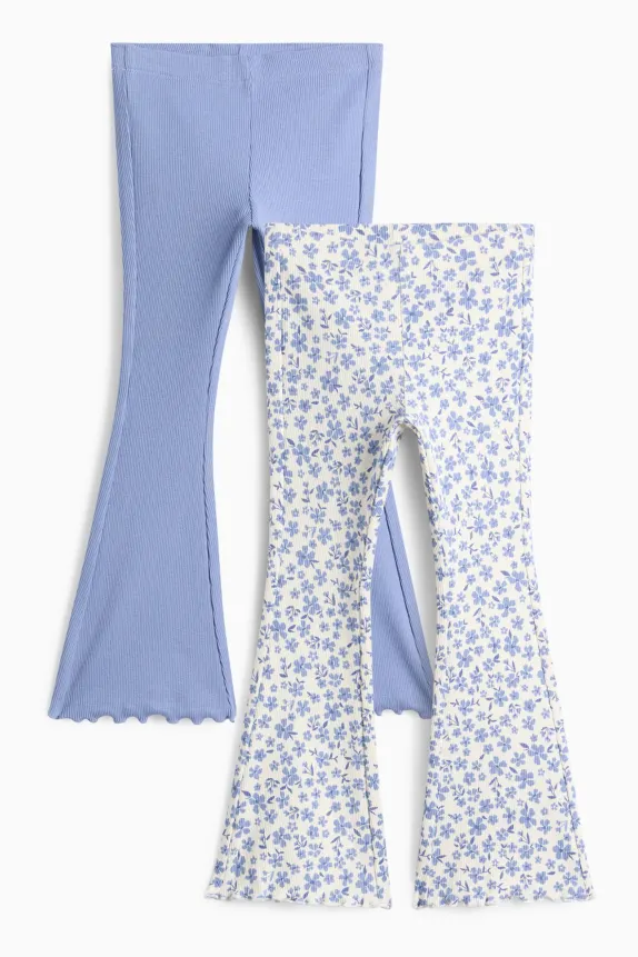 Multipack of 2 - floral - flared leggings - ribbed blue