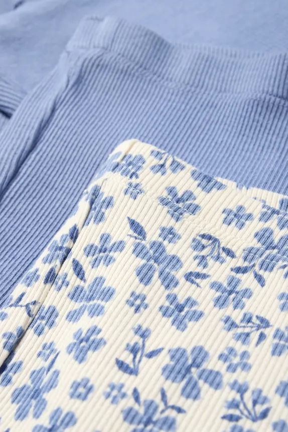 Multipack of 2 - floral - flared leggings - ribbed blue