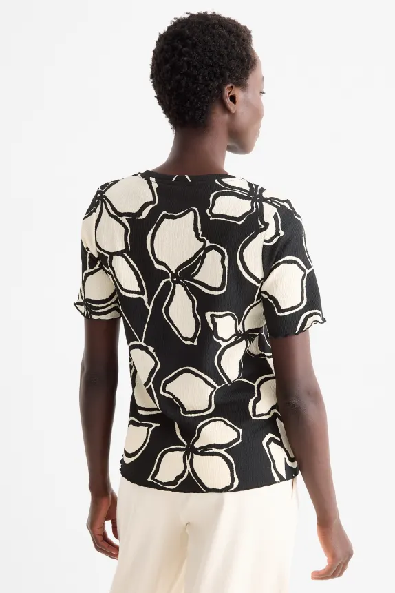 T-shirt - regular fit - floral black / beige