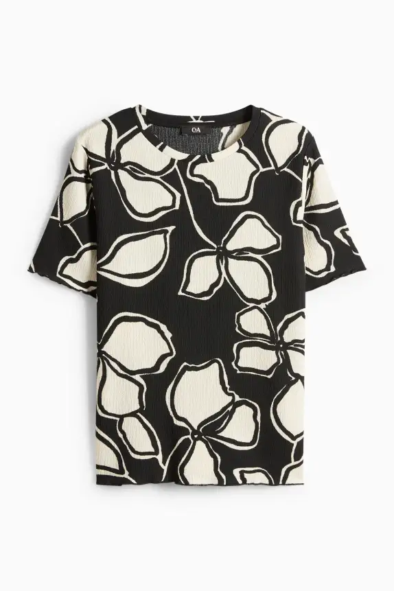 T-shirt - regular fit - floral black / beige