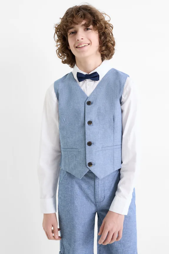 Set - shirt, waistcoat and bow tie - 3 piece - party blue / white