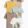 Multipack of 5 - tiger, bear and dino - short sleeve T-shirt white / beige