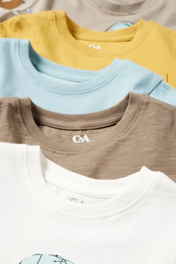 Multipack of 5 - tiger, bear and dino - short sleeve T-shirt white / beige