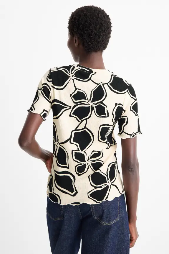T-shirt - regular fit - floral black / beige