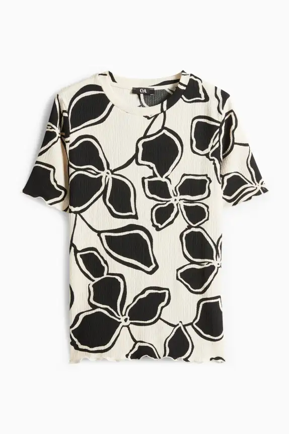 T-shirt - regular fit - floral black / beige