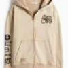 Zip-through hoodie light beige