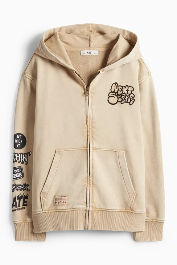 Zip-through hoodie light beige