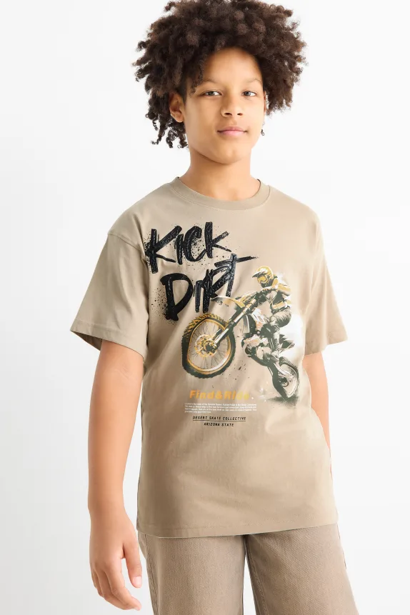 Multipack of 3 - motorbike, scorpion and skateboarder - short sleeve T-shirt taupe