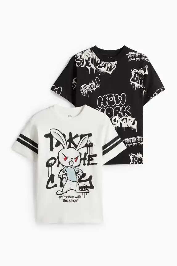 Multipack of 2 - graffiti - short sleeve T-shirt black / white