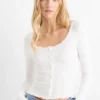 Cropped long sleeve top - regular fit - ribbed white