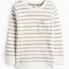 Sweatshirt - ribbed - striped beige