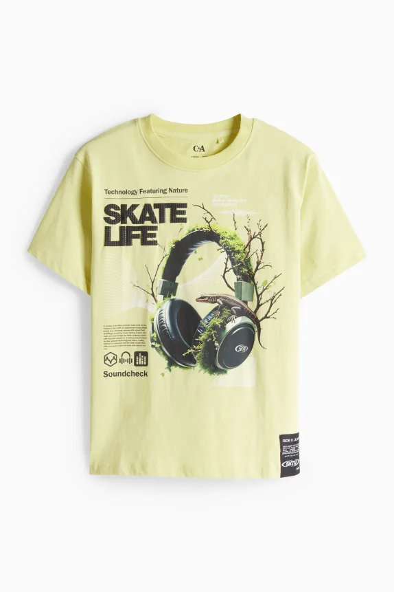 Headphones - short sleeve T-shirt yellow