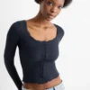 Cropped long sleeve top - regular fit - ribbed dark blue