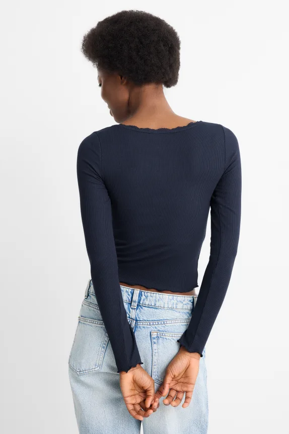 Cropped long sleeve top - regular fit - ribbed dark blue