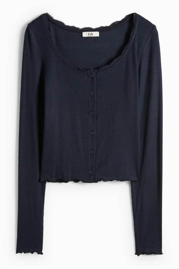 Cropped long sleeve top - regular fit - ribbed dark blue