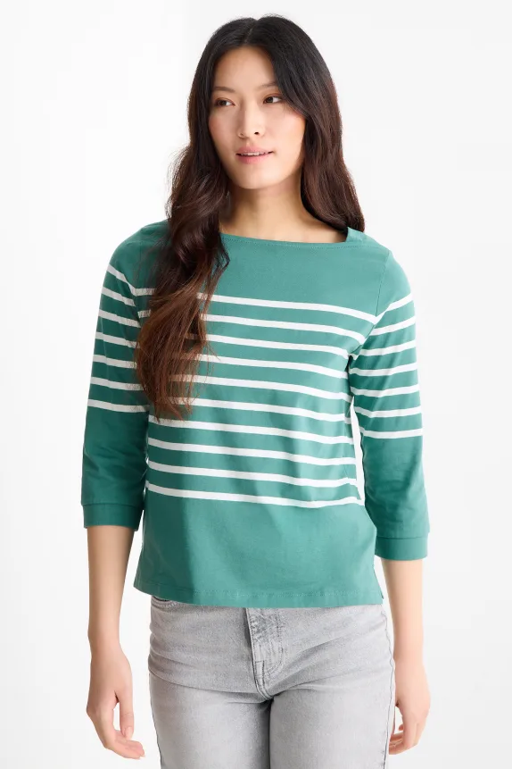 Long sleeve top - regular fit green / cremewhite