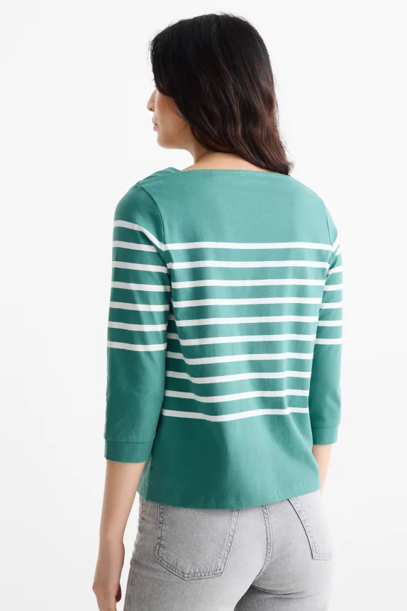 Long sleeve top - regular fit green / cremewhite