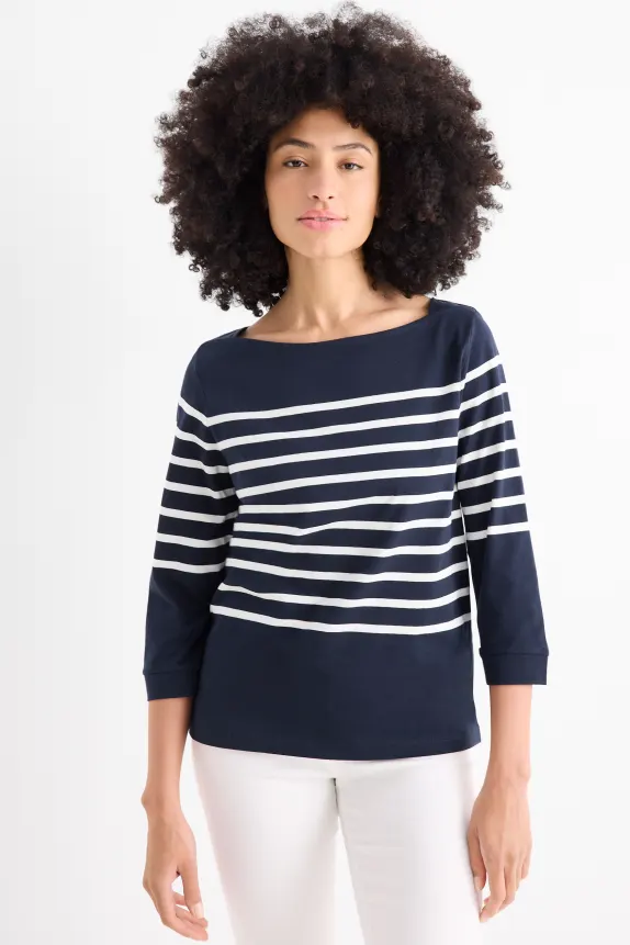 Long sleeve top - regular fit dark blue / white