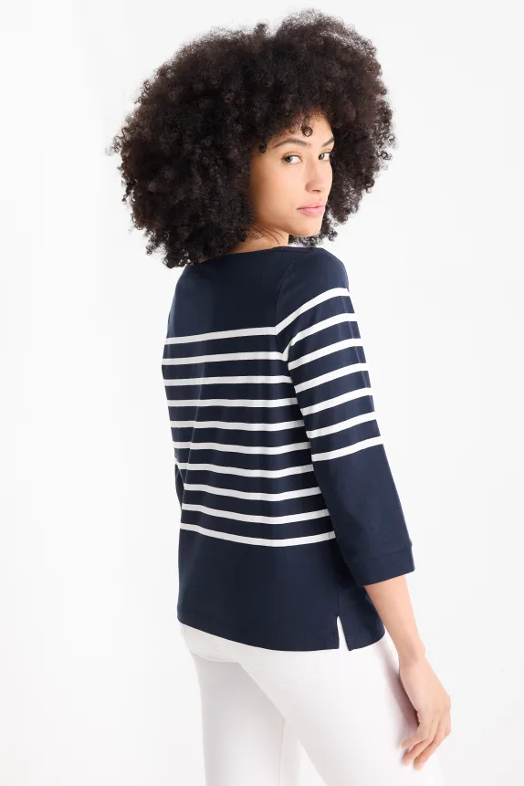 Long sleeve top - regular fit dark blue / white