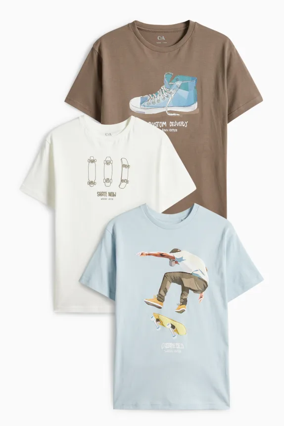 Multipack of 3 - skater and trainer - short sleeve T-shirt brown / blue