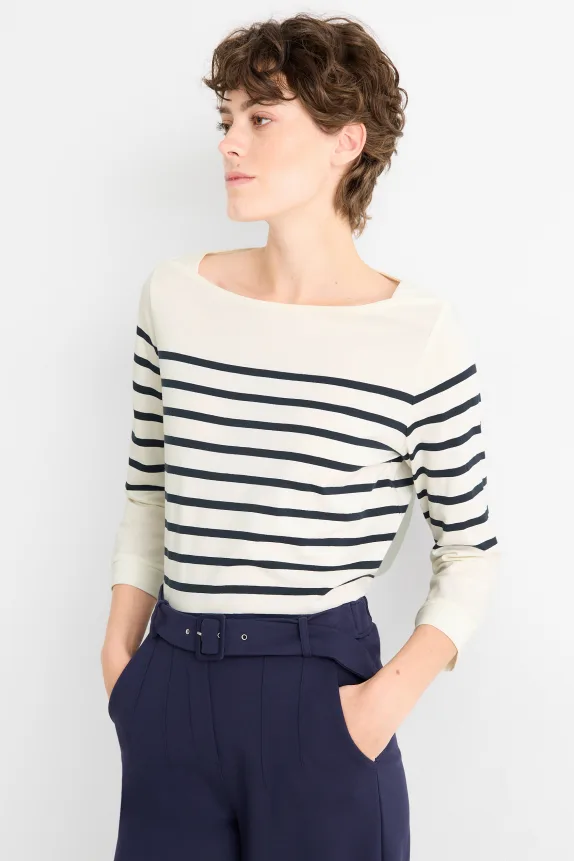 Long sleeve top - regular fit dark blue / creme white