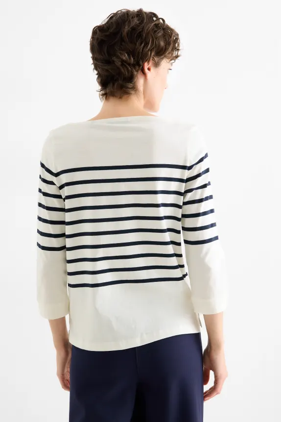 Long sleeve top - regular fit dark blue / creme white