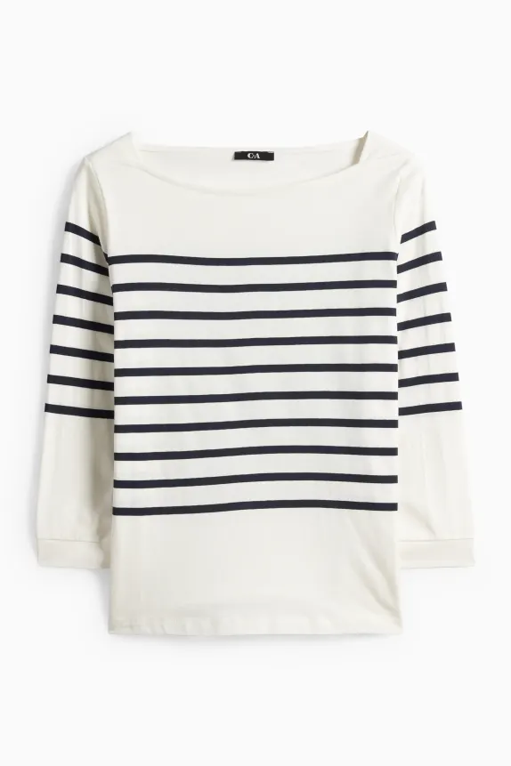 Long sleeve top - regular fit dark blue / creme white