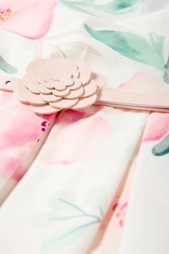 Floral - dress with belt - party white