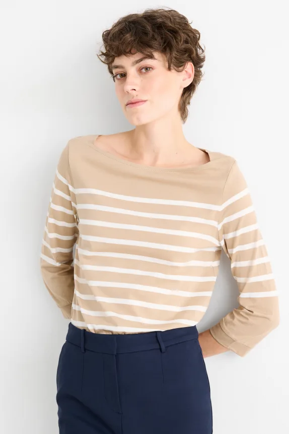 Long sleeve top - regular fit white / beige