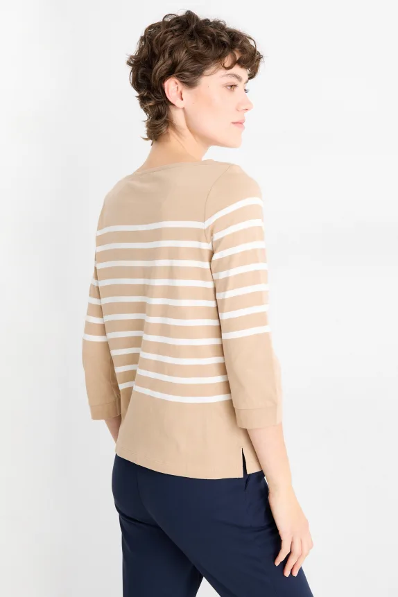 Long sleeve top - regular fit white / beige
