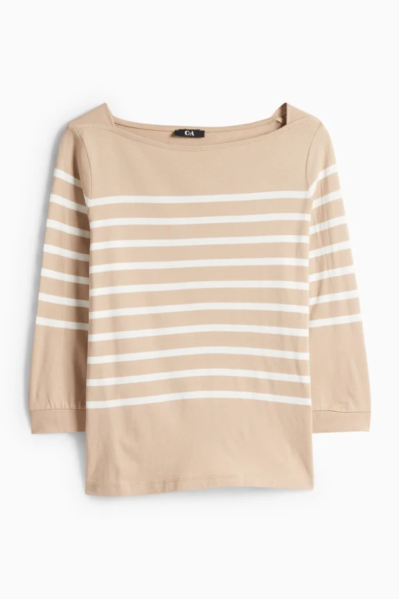 Long sleeve top - regular fit white / beige