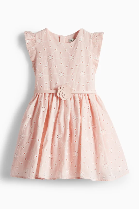 Floral - dress with belt - broderie anglaise - party rose