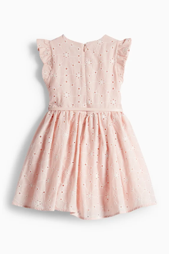 Floral - dress with belt - broderie anglaise - party rose