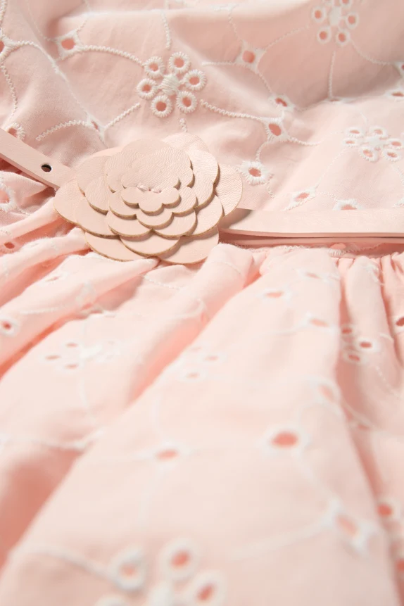 Floral - dress with belt - broderie anglaise - party rose