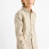 Shirt - striped - textured beige / green